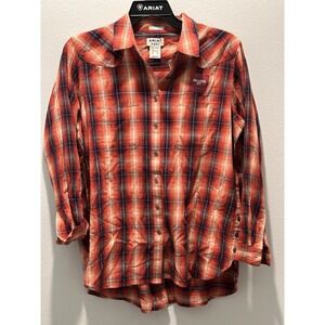 NWT Ariat Real Billie Rae Shirt‎ Women's Citrus Long Sleeve Plaid Button Up XL